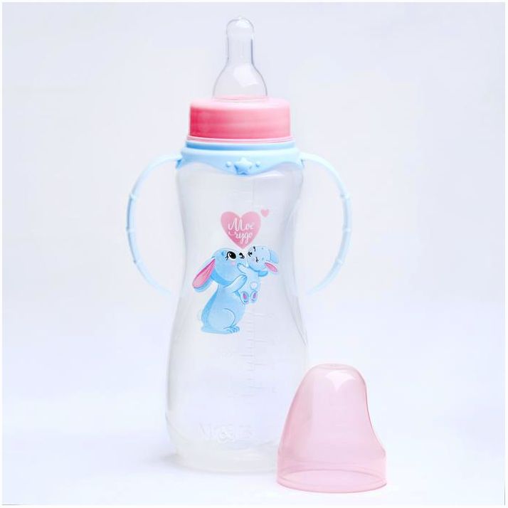 Картинка Бутылочку «Зайки: мамы и малыши», классическое горло, 250 мл., от 0 мес., приталенная, с ручками (№4822607) от магазина Мир детей Товары для Новорожденных