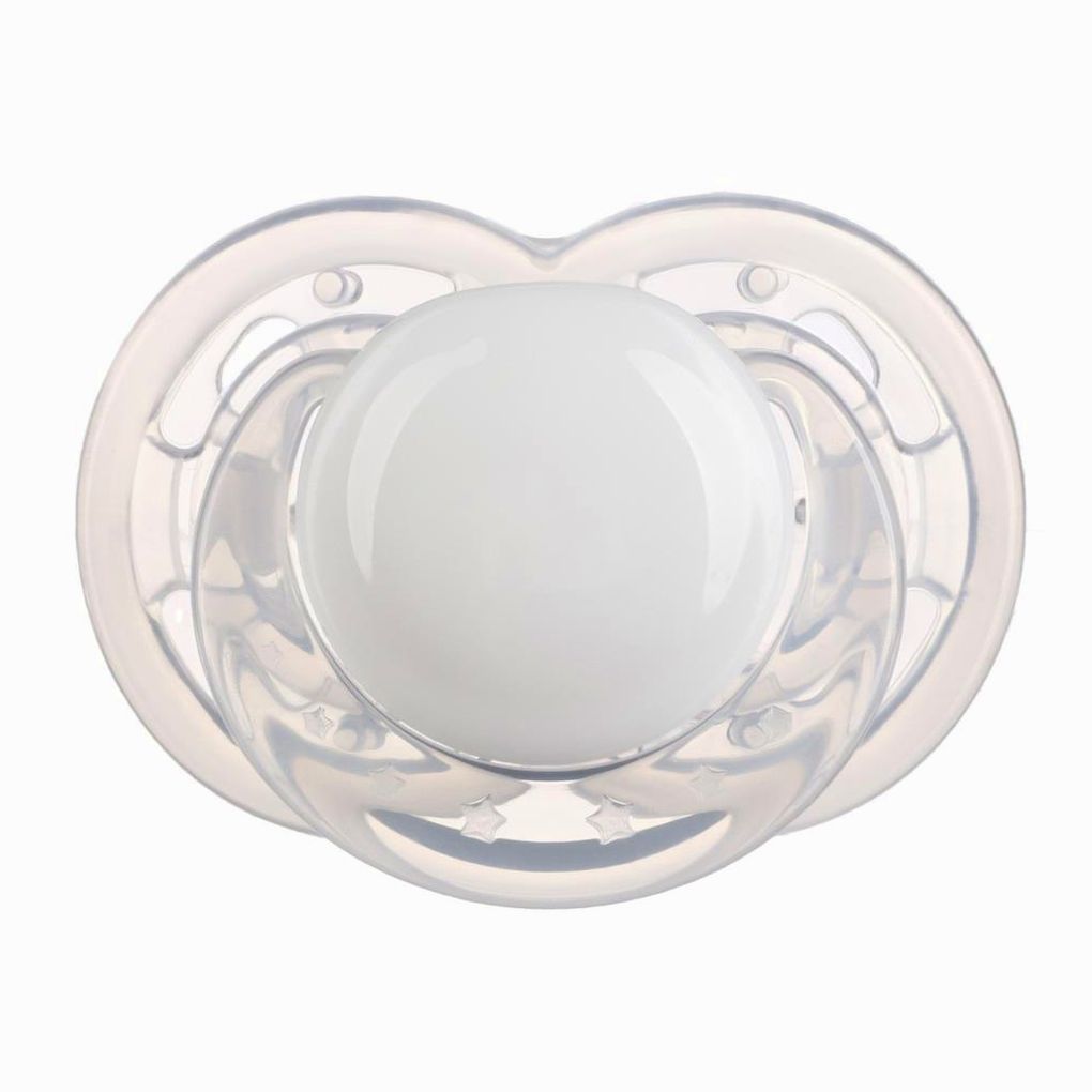 Соска- пустышка ортодотническая, с колпачком, +12 мес., белый прозрачный артикул анонс 10095575