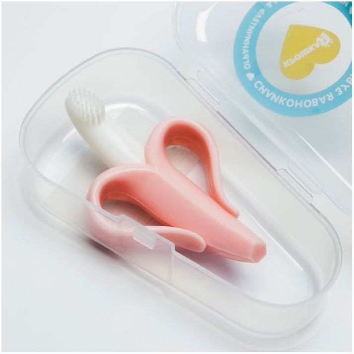 Детская зубная щетка, прорезыватель-массажер, прорезыватель«Банан»,силикон,с ограничителем, Крошка Я артикул анонс 3780377