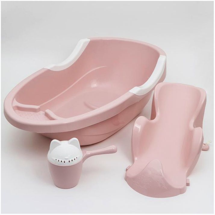 Набор для купания детский, ванночка 86 см., горка, ковш -лейка, цвет розовый артикул анонс 4136969