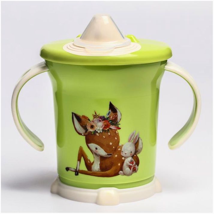Поильник с ручками, 270 мл, цвет салатовый, рисунок МИКС артикул анонс 4070351