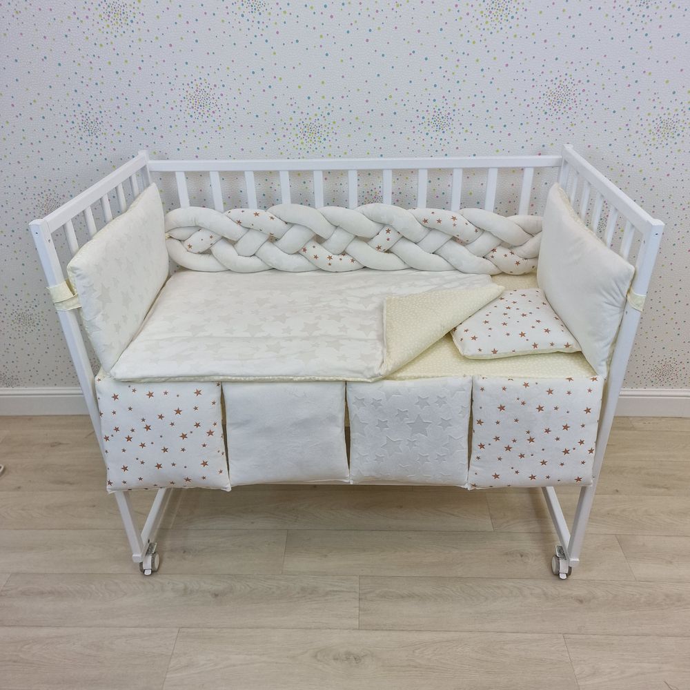 КПБ 13 пр (борт + пододеяльник + одеяло + подушка + простынь + (плюш/бязь) коса артикул анонс 1168-0-1бб