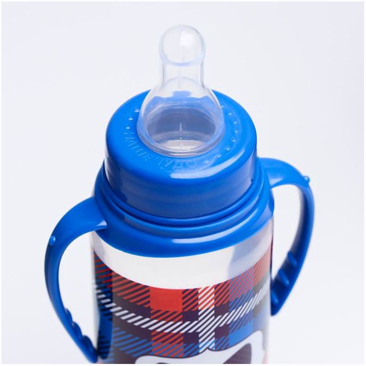 Картинка Бутылочка «Маленький джентльмен», классическое горло, с ручками, 250 мл., от 0 мес., цвет синий (№2969846) от магазина Мир детей Товары для Новорожденных