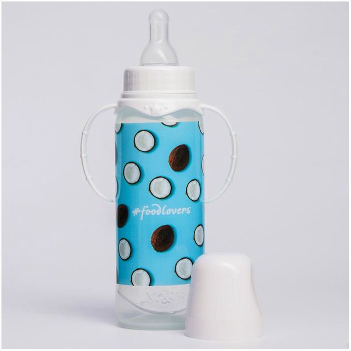 Картинка Бутылочка для кормления «Кокосы», классическое горло, 250 мл., от 0 мес., цилиндр, с ручками (№5399879) от магазина Мир детей Товары для Новорожденных