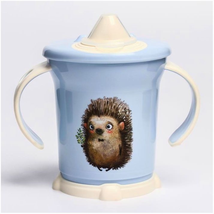 Поильник с ручками, 270 мл, цвет светло-голубой, рисунок МИКС артикул анонс 4070350