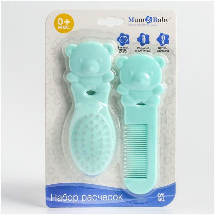 Набор расчесок «Мишка», 2 шт., цвет зеленый артикул анонс 4591077