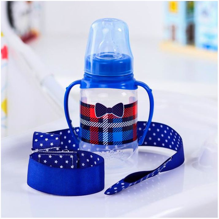 № 2969894 Бутылочка «Маленький босс»,классическое горло, с ручками, 150 мл., от 0 мес., цвет синий