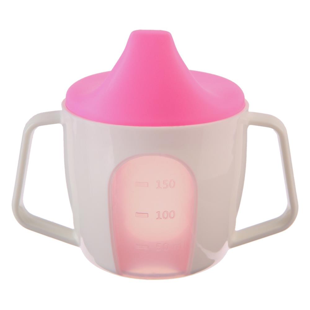 Картинка Поильник - чашечка 2 в 1 детский тренировочный, твердый носик, 150 мл., с ручками, цвет розовый (№9037733) от магазина Мир детей Товары для Новорожденных