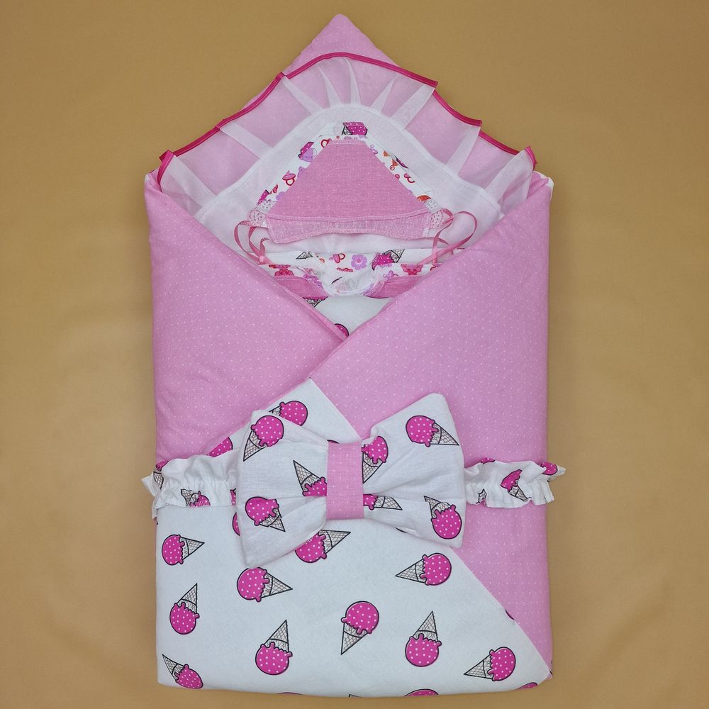 Комплект на выписку 12 пр: одеяло+пододеяльник+уголок+2 пеленки+3 распашонки+3 чепчика+бант артикул анонс 1879б-2-2_о_10