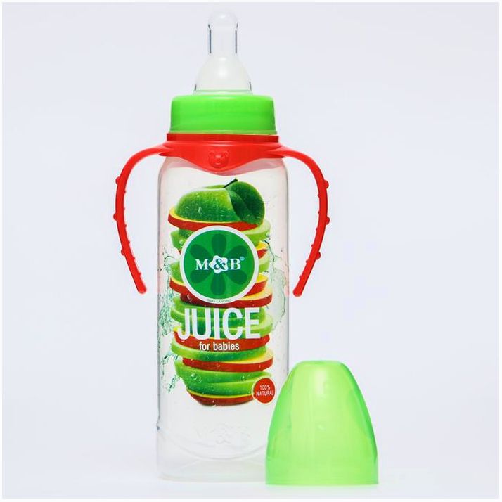 Картинка Бутылочка для кормления «Яблочный сок», классическое горло, 250 мл., от 0 мес., цилиндр, с ручками (№5399486) от магазина Мир детей Товары для Новорожденных