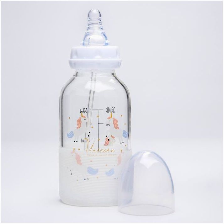 № 4770920 Бутылочка для кормления 250 мл., стекло, цвет белый, антиколик