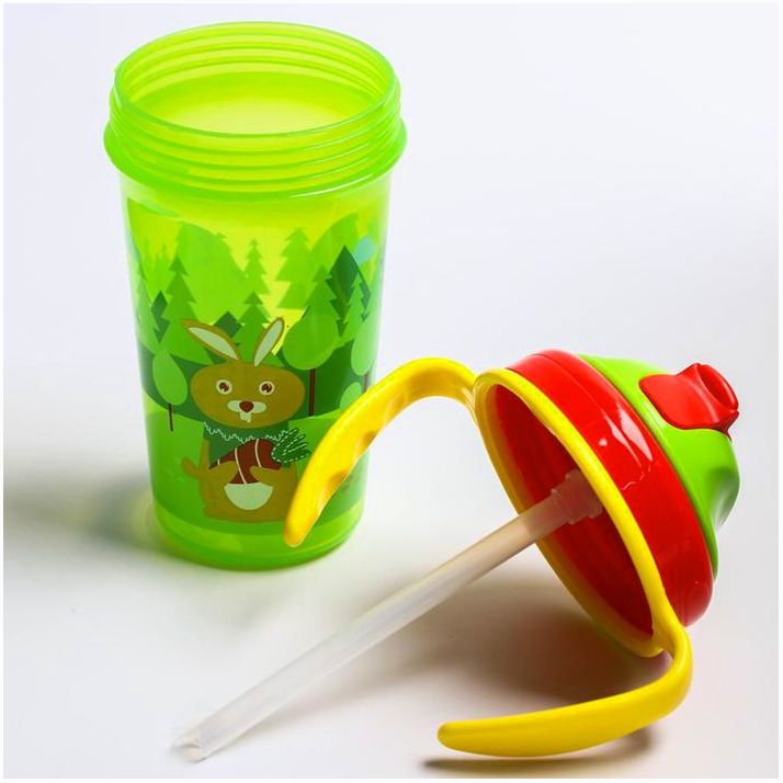 Картинка Поильник детский с силиконовой трубочкой, 300 мл., с ручками, цвет зеленый (№4770850) от магазина Мир детей Товары для Новорожденных