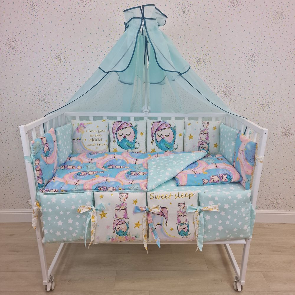 Картинка КПБ 18 пр "купон" (балдахин + борт 6п+6 + одеяло + подушка + постельное белье (бязь/перкаль) 12кв (№К207) цвета в ассортименте от магазина Мир детей Товары для Новорожденных