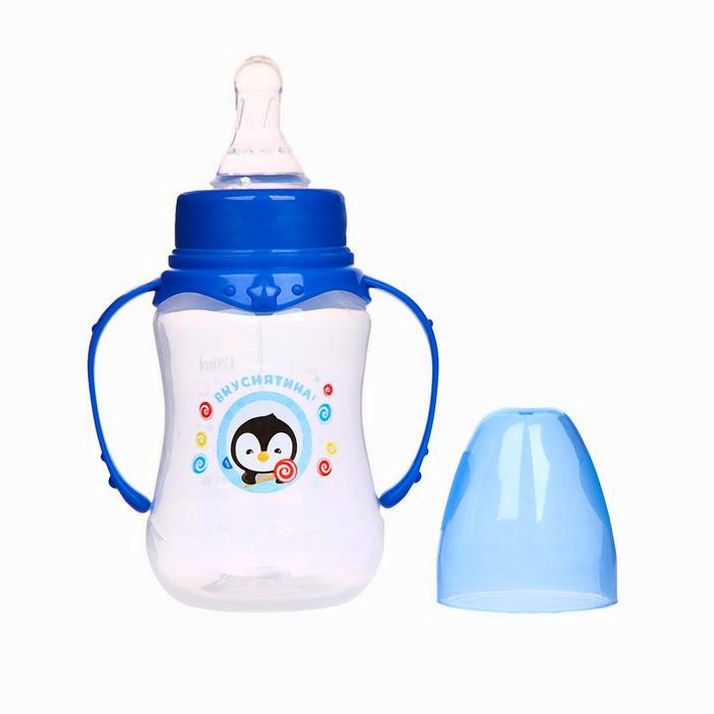 № 2969869 Бутылочка «Пингвинёнок Рокки» приталенная, с ручками, 150 мл, от 0 мес., цвет синий