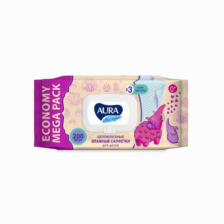 Влажные салфетки Aura Ultra Comfort, для детей, 200 шт. артикул анонс 3677882