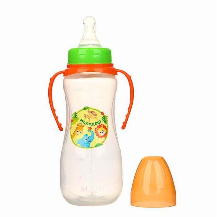 № 2969823 Бутылочка «Зоопарк» , с ручками, 250 мл, от 0 мес., цвет оранжевый