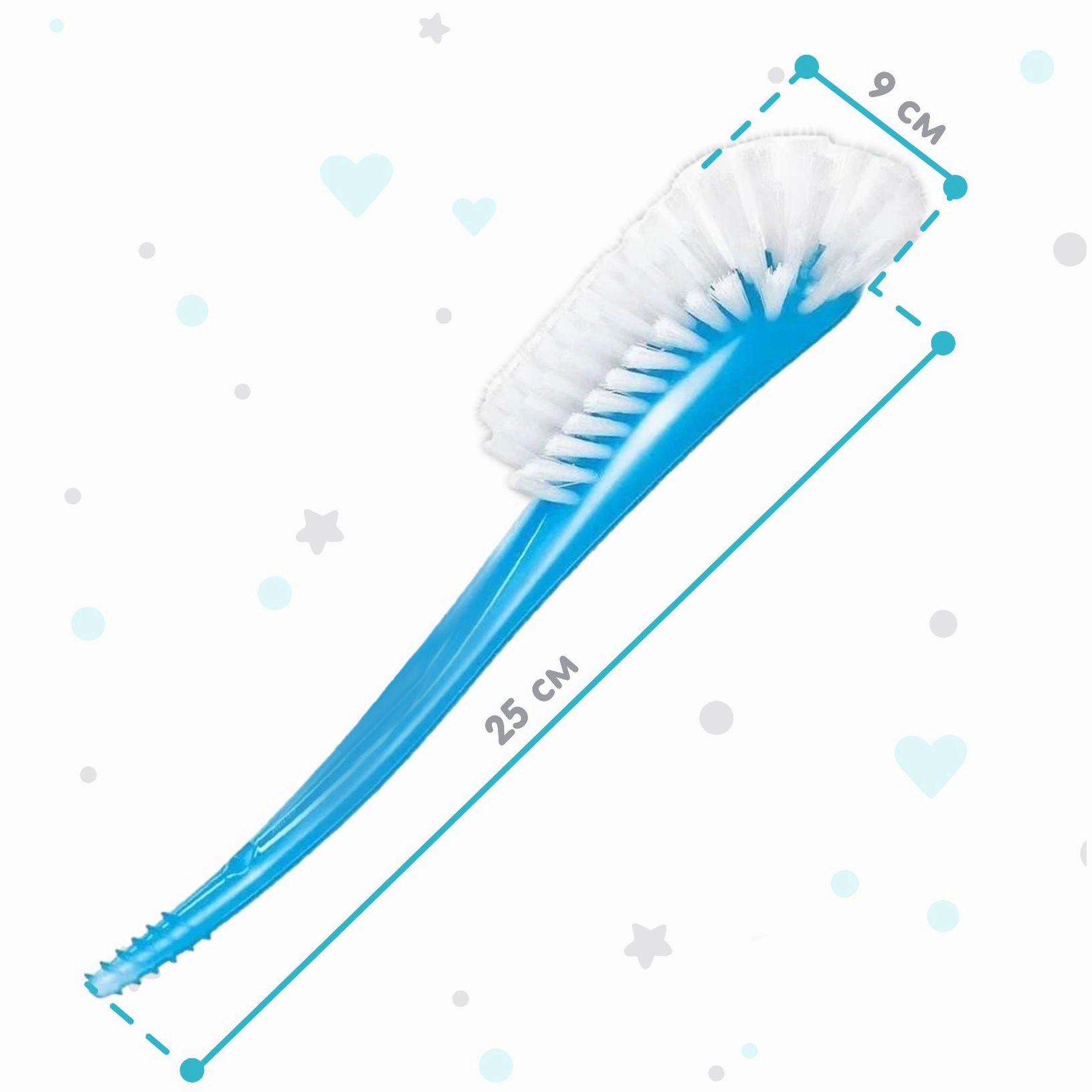№ 9845040 Щетка для мытья бутылочек и сосок, 25х9см., цвет голубой