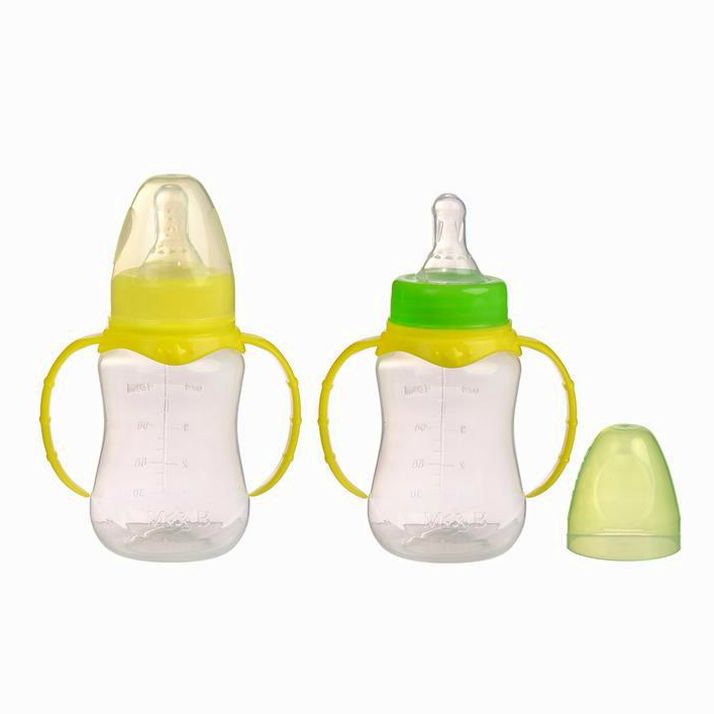 № 2969765 Бутылочка, клас горло, приталенная, с ручками, 150 мл, от 0 мес, цвет жёлтый МИКС