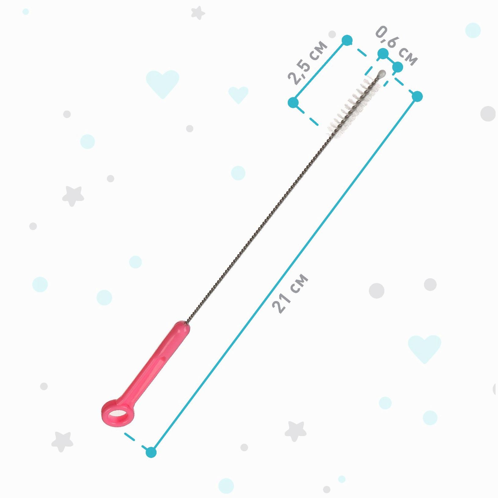 № 9878973 Ершик по уходу за детскими трубочками, пластиковая ручка, цвет МИКС, Крошка Я, 22 см
