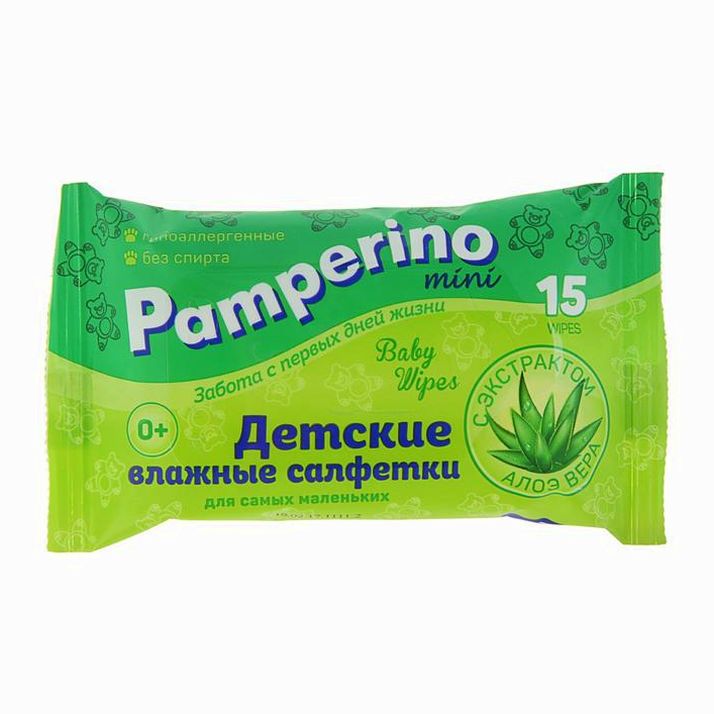 Влажные салфетки Pamperino детские, с алоэ вера, 15 шт. артикул анонс 752385