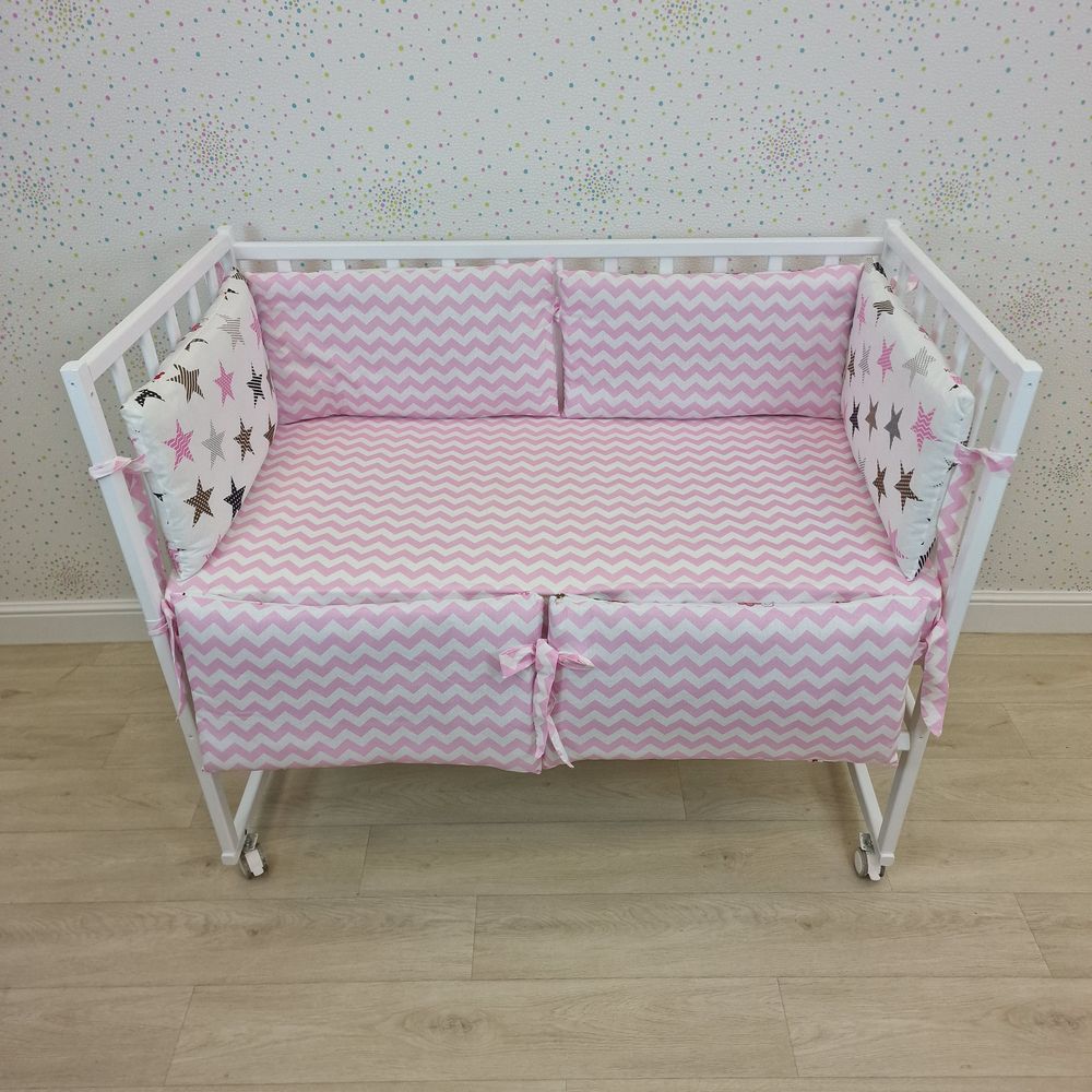 Бортик из 6 (0кв+6пр) подушек по всему периметру кроватки (бязь + синтепон) артикул анонс 962_02