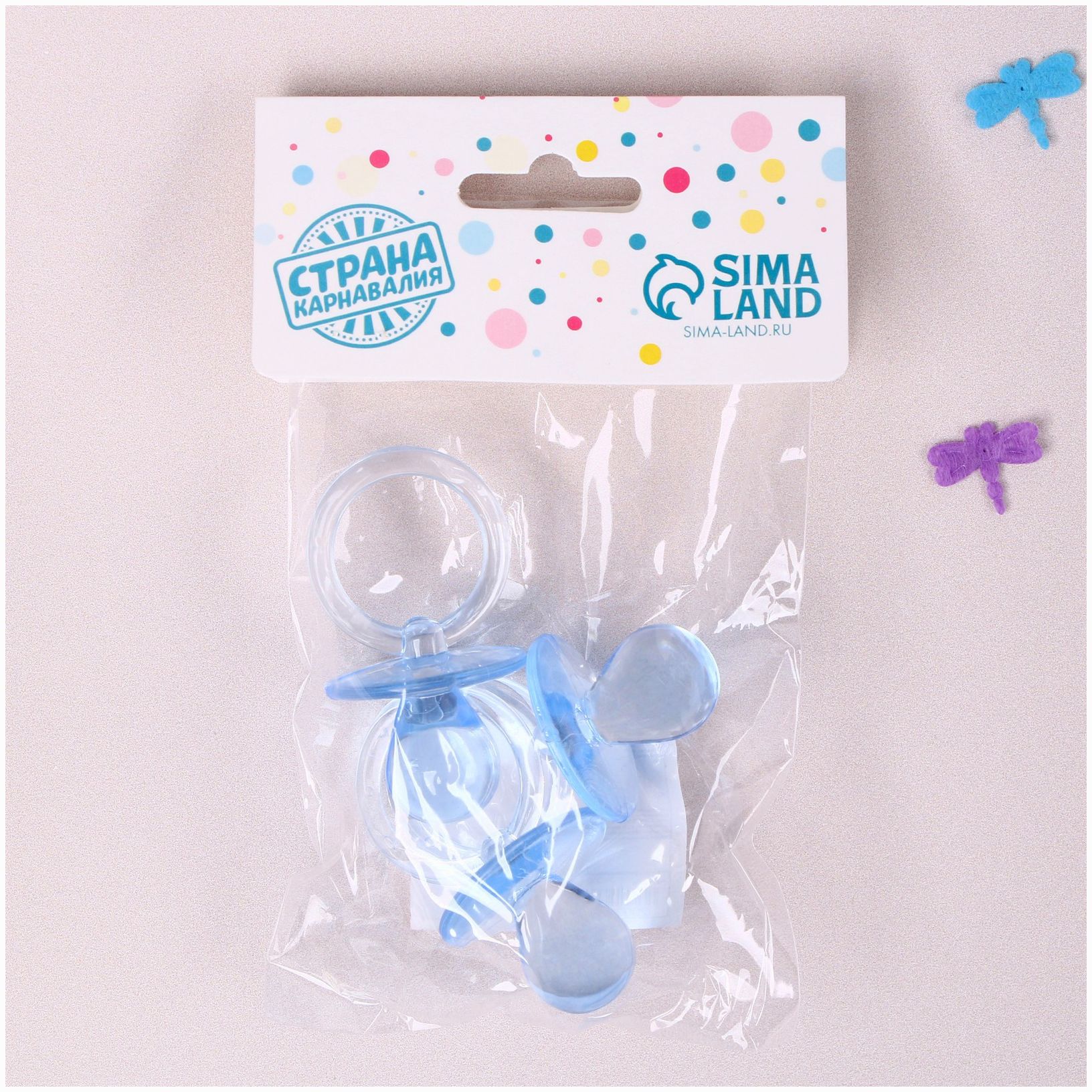 Картинка Набор для украшения «Пустышка», 6 см, набор 3 шт., цвет голубой (№9803700) от магазина Мир детей Товары для Новорожденных