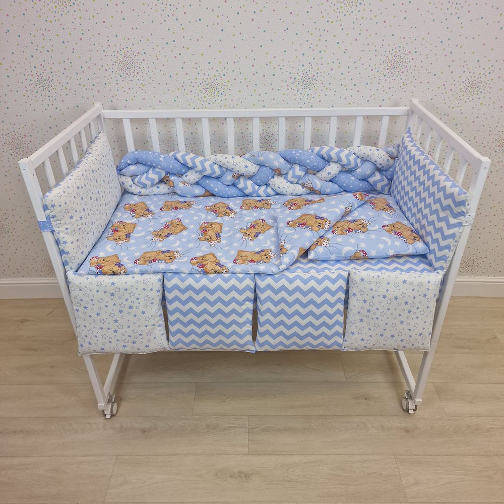 КПБ 14 пр (борт + пододеяльник + одеяло + наволочка + подушка + простынь (бязь) коса артикул анонс 1157-0-1бб