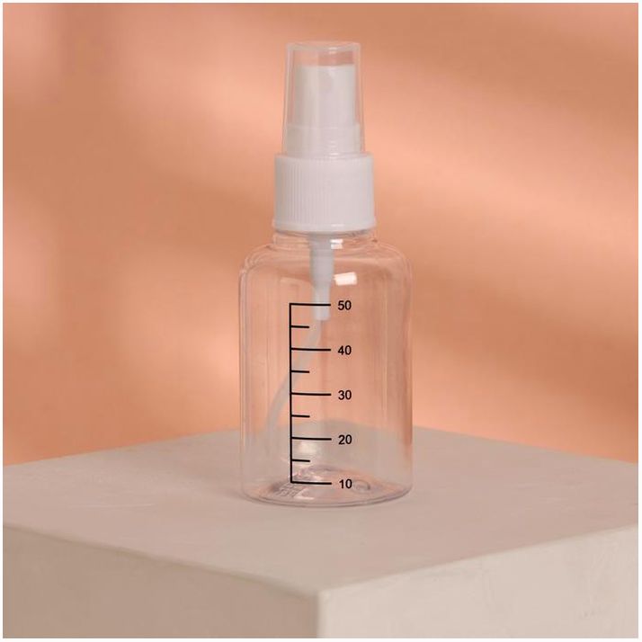№ 2294460 Бутылочка для хранения, с распылителем, со шкалой деления, 50 мл, цвет белый/прозрачный