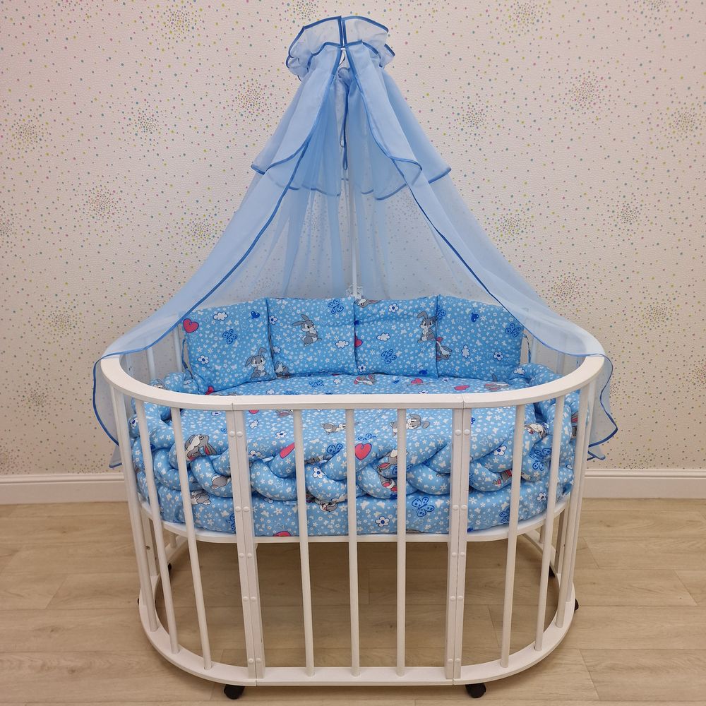 Картинка КПБ 11 пр (балдахин + борт + пододеяльник + одеяло + наволочка + подушка + простынь (бязь) коса (№1154-0-1) цвета в ассортименте от магазина Мир детей Товары для Новорожденных