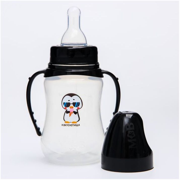 Картинка Бутылочка «ТРЕНД. Пингвин», классическое горло, 150 мл., от 0 мес., приталенная, с ручками (№4882552) от магазина Мир детей Товары для Новорожденных