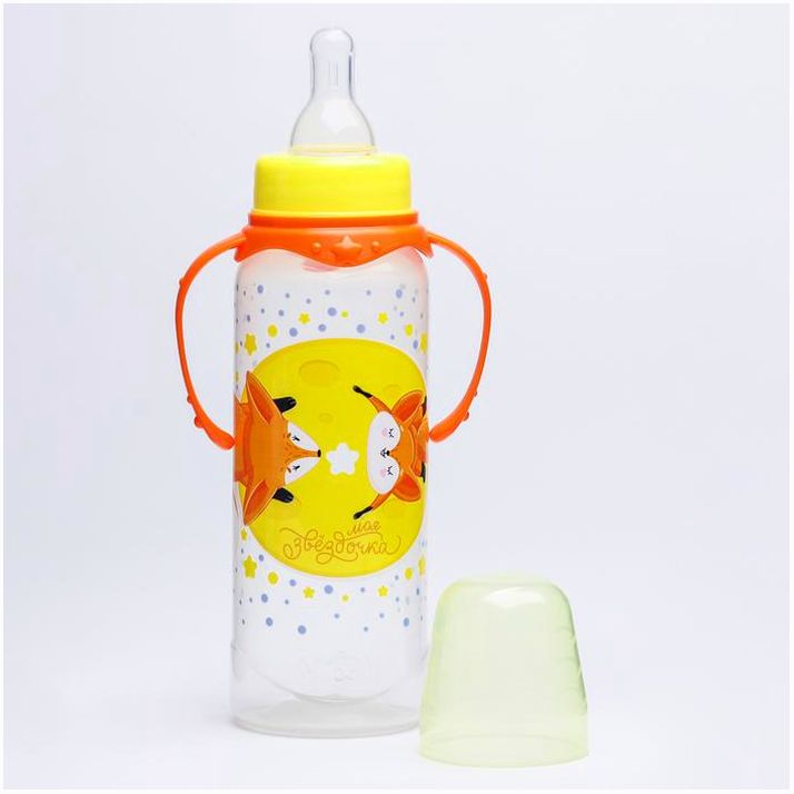 Картинка Бутылочка «Лисички: мамы и малыши», классическое горло, 250 мл., от 0 мес., цилиндр, с ручками (№4644212) от магазина Мир детей Товары для Новорожденных