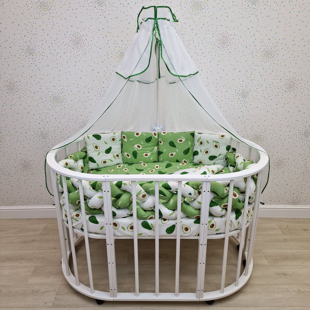 Картинка КПБ 11 пр (балдахин + борт + пододеяльник + одеяло + наволочка + подушка + простынь (бязь) коса (№1156-0-1) цвета в ассортименте от магазина Мир детей Товары для Новорожденных