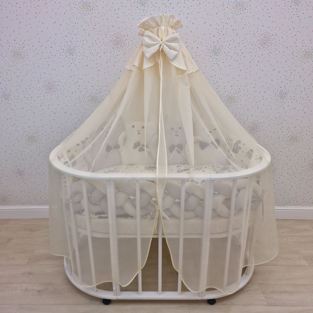 Балдахин с отделкой и оборкой с окантовкой (бязь/сеточка) + бант (бязь) артикул анонс 934_13