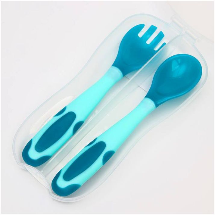 Набор приборов для кормления термовилка и термоложка, 2 шт, цвет зеленый/синий артикул анонс 4800407