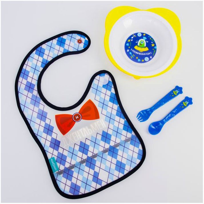 Набор для кормления «Джентльмен» (нагрудник+ тарелка+вилка+ложка) артикул анонс 5170716