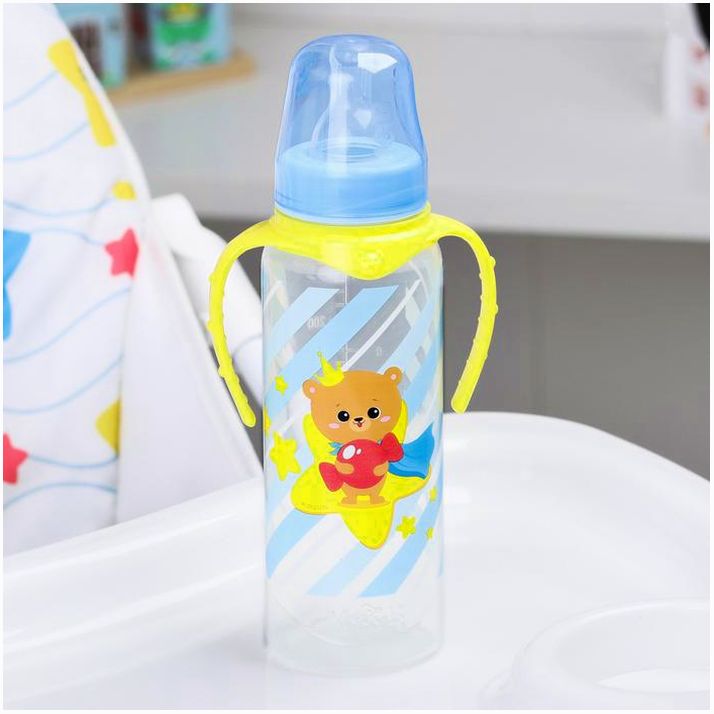 № 4644214 Бутылочка для кормления «Мишка принц», классическое горло, 250 мл., от 0 мес., цилиндр, с ручками