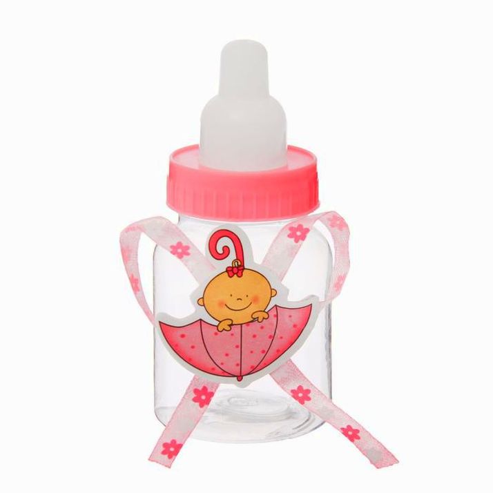 Бонбоньерка «Бутылочка», малыш в зонтике, цвет розовый артикул анонс 1126244