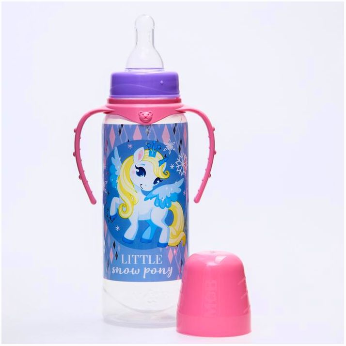 Картинка Бутылочка «Новогодняя пони», 250 мл цилиндр, подарочная упаковка, с ручками (№6849713) от магазина Мир детей Товары для Новорожденных