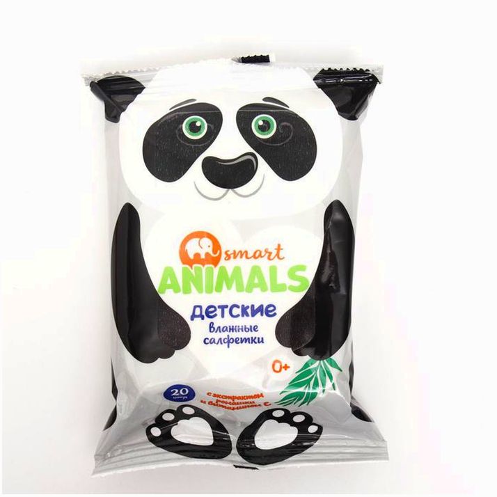 Картинка Салфетки влажные Smart animals №20 детские с ромашкой и витамином Е mix (№9195037) от магазина Мир детей Товары для Новорожденных