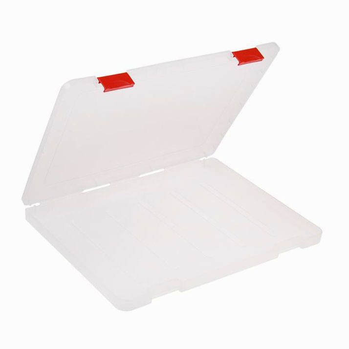 Папка для документов А4, с красными защелками, 230 х 305 х 23 мм, прозрачный корпус артикул анонс 3870112