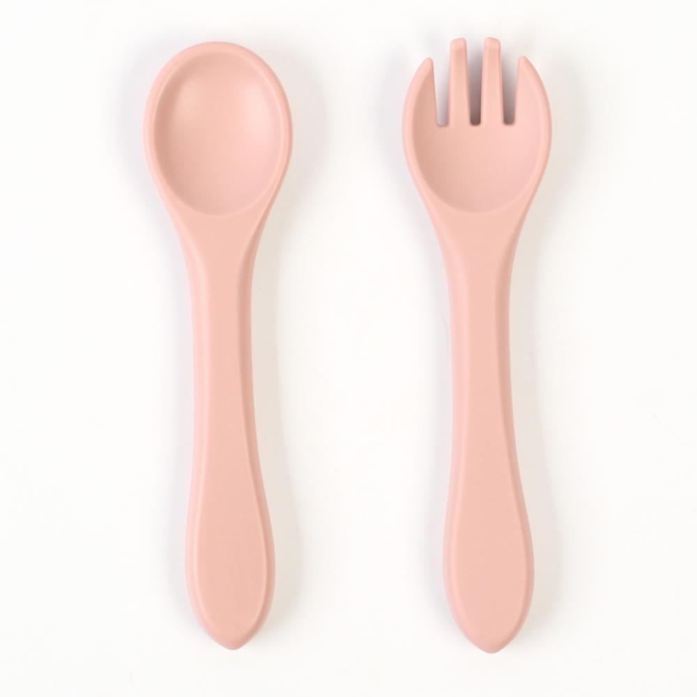 Картинка Набор детский столовых приборов, вилка и ложка (силикон), пыльная роза (№10101177) от магазина Мир детей Товары для Новорожденных