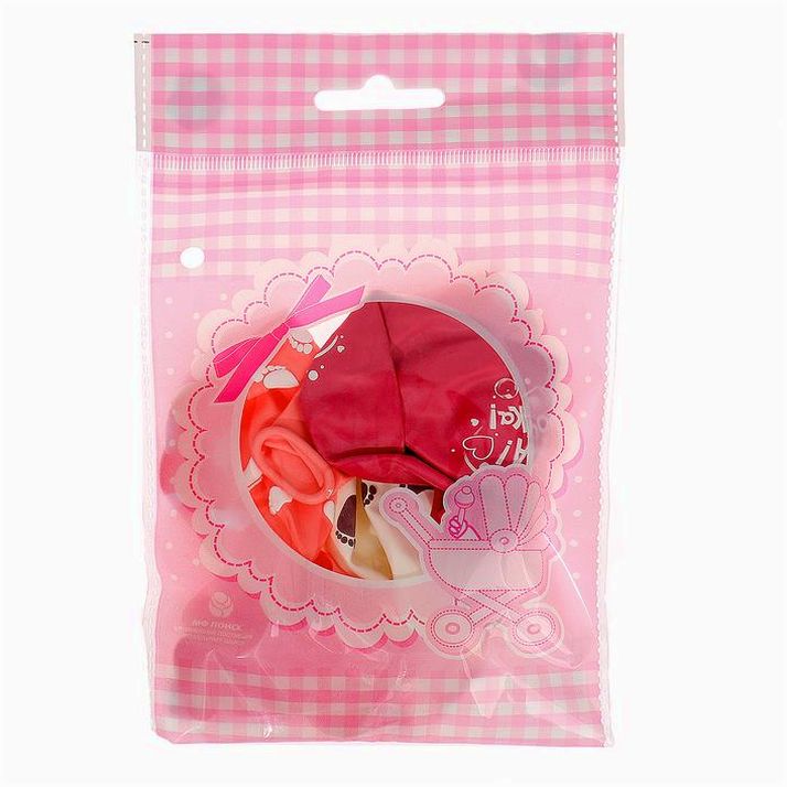 Картинка Шар латексный на стрип-ленте 12" «К рождению девочки», пастель + декоратор, набор 5 шт. (№3266635) от магазина Мир детей Товары для Новорожденных