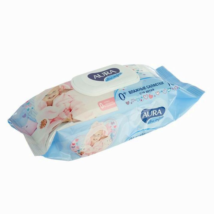 Картинка Влажные салфетки Aura Ultra Comfort, детские, гипоаллергенные, 100 шт. (№1226211) от магазина Мир детей Товары для Новорожденных