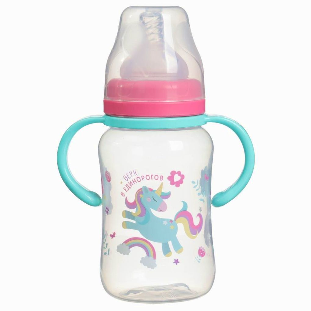 № 10328439 Бутылочка для кормления, широкое горло «Единорог», 270 мл., с ручками