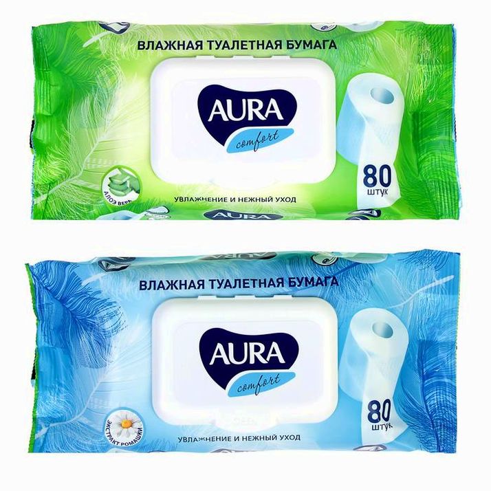 № 1386041 Туалетная бумага влажная Аura, 80 шт.