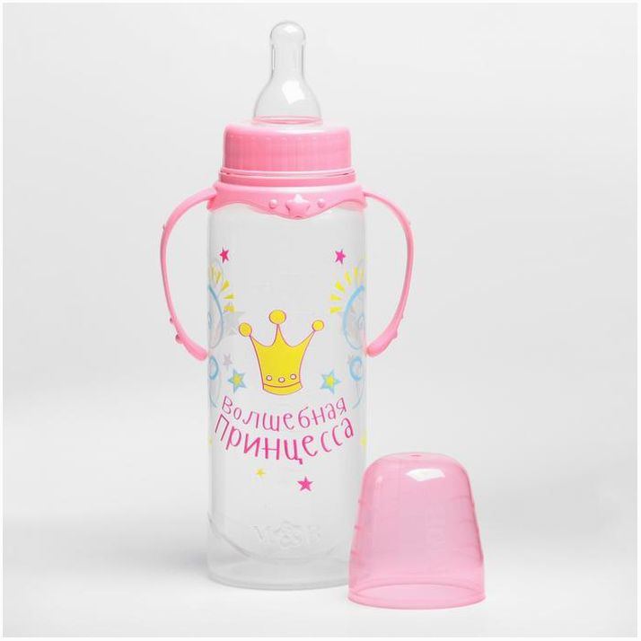 № 2969814 Бутылочка для кормления «Принцесса», классическое горло, 250 мл., от 3 мес, с ручками, цвет розовый