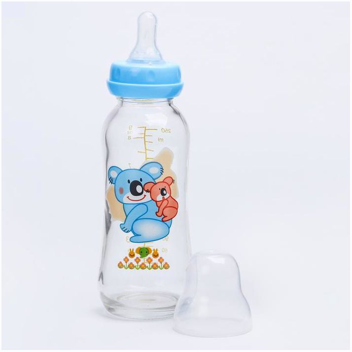 № 4477718 Бутылочка для кормления, классическое горло, 250 мл., от 3 мес., стекло, цвет МИКС
