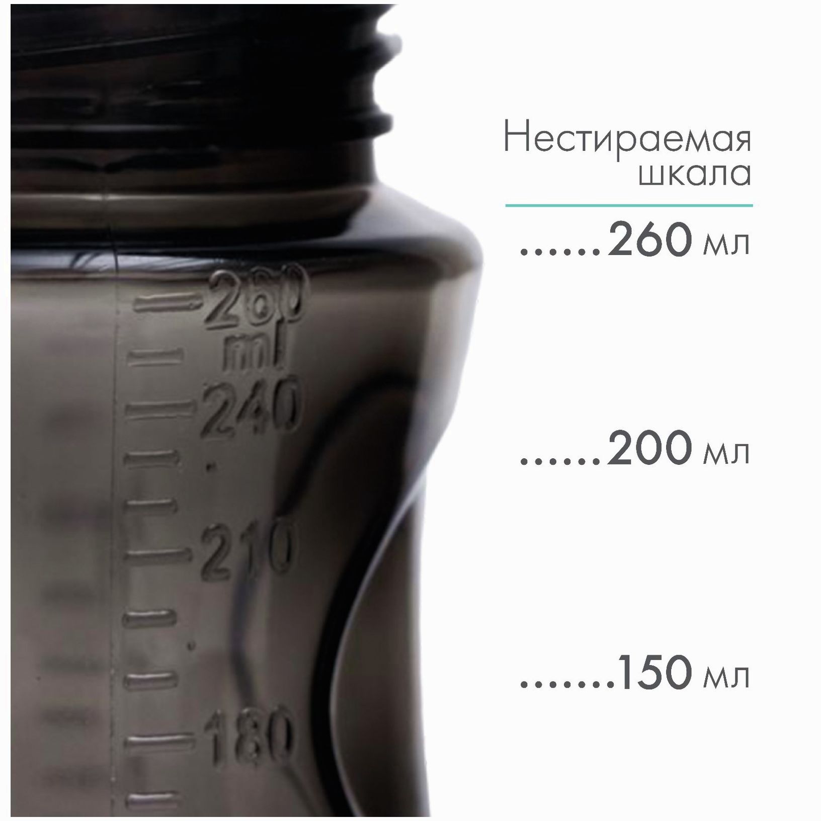 Картинка Бутылочка для кормления, Natural, 260 мл., +6мес., широкое горло 50 мм, цвет черный (№4780610) от магазина Мир детей Товары для Новорожденных