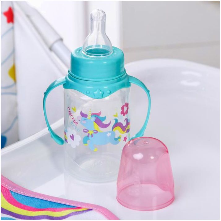 № 3654369 Подарочный набор «Волшебная пони»: бутылочка 150 мл + нагрудник непромокаемый из махры