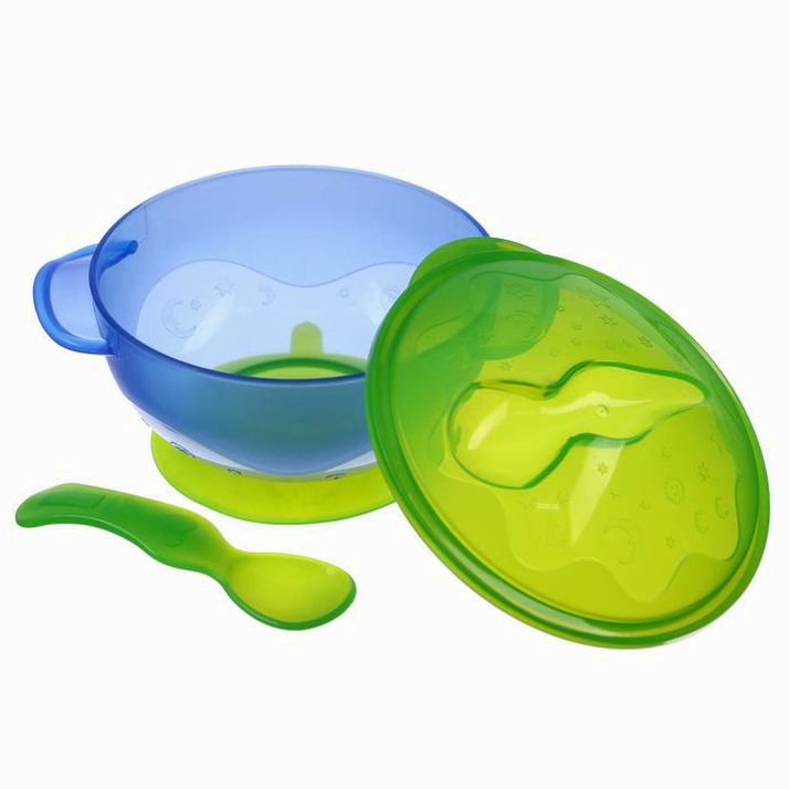 № 9037723 Набор для кормления: миска на присоске с крышкой, ложка, цвет голубой